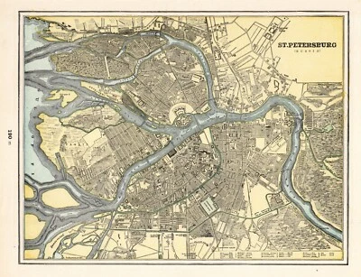 Mapa antiguo de San Petersburgo Rusia 1894 George Cram mapa de la ciudad de San Petersburgo 1530 Foto 1 de 4