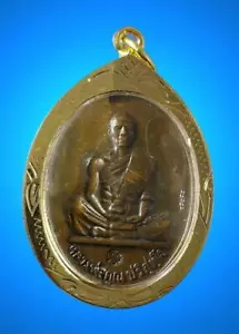Phra LP Koon Münze Gold Mikron Etui Wat Banrai Tempel Anhänger Thai Buddha Amulett - Bild 1 von 2