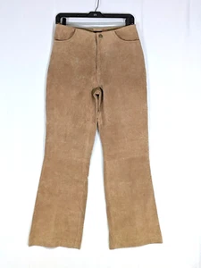 Mossimo Suede Leather Pants Womens 8 Tan Flared Leg Lined Y2K Western - Picture 1 of 9