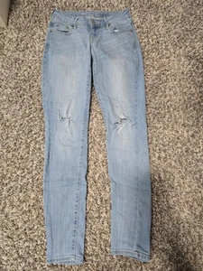 Pantalones de mezclilla Rockstar rasgados Old azul marino talla 2 para mujer desgastados tiro medio - Imagen 1 de 5