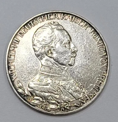 3 Mark Wilhelm II of Prussia 1913 German States Ag XF/About unc - Image 1 of 2