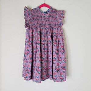 Pink Chicken Girls Sz 4Y Stevie Dress Ruffle Smocked Lavender Posey Block Print - Picture 1 of 10