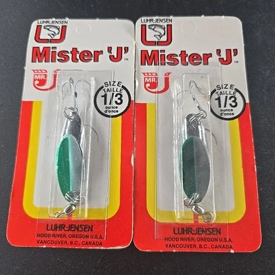 Luhr-Jensen Mister 'J' Brass 1/3oz Spoon Fishing Lure Chrome Neon Green Lot of 2 - Image 1 of 3