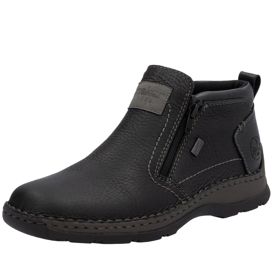 Rieker Herren Stiefelette aus Leder für kräftigere Füße & Reißverschluss 05357