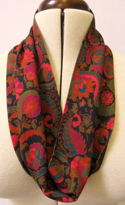 ECOTRIP Loop Scarf, Jersey, "Jewel Garden", Navy, Pink, Coral, Blue, Green, 18cm Wide