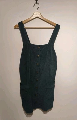 Vestido Fat Face UK 12 Delantal Pelele Cordón Jumbo Pana Bosque Verde Botones  Foto 1 de 4