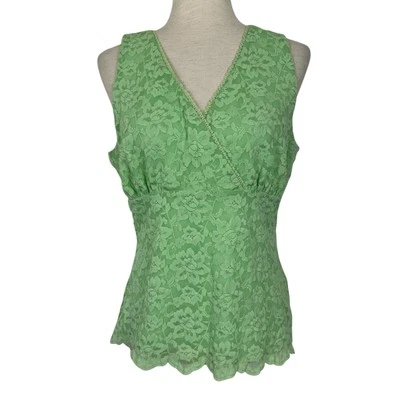 Top vintage Y2K INC mujer babydoll grande encaje tanque verde hada femenina coqueta Foto 1 de 4