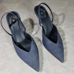 Red Fleece By Brooks Brothers Shoe Women 8 Blue Denim Sling Back Point Toe Pump - Picture 1 of 11
