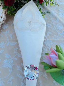 10pc SET - Vintage Organza Embroidery Napkins Leaf Ivory 17"x17" Antique - Picture 1 of 3