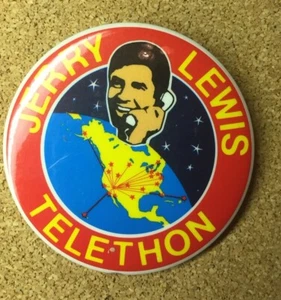 1974 Vintage Jerry Lewis Telethon Button Pinlabor Day World Space Globe - Picture 1 of 3