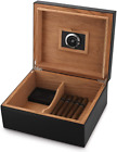 Desktop Humidor Case Holds 25-50 Cigars, Unique Elegant Leather Display, 100% Ha