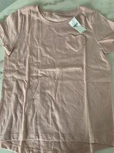 Old Navy Girls Soft Short Sleeve T-Shirt Heart Pocket Pink Medium - 8 NEW / Tags - Picture 1 of 7