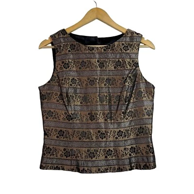 Jessica McClintock Vest Sleeveless Embroidered Womens Bronze Floral Button Sz 8 - Image 1 of 4