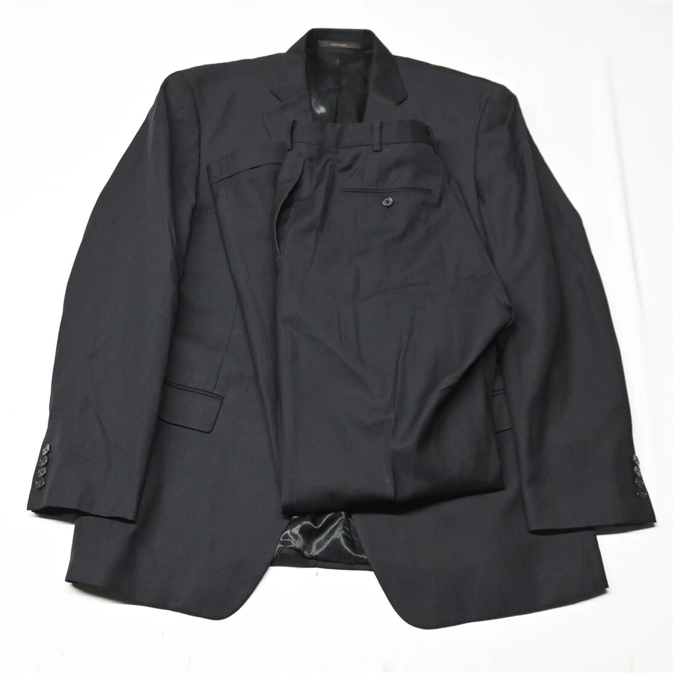 Tasso Elba 46L 34x34 Black 100% Wool Mens Sport Coat Jacket Pants Suit - Image 1 of 4