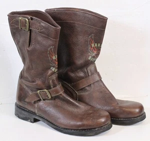 Harley Davidson Leather Boots Tall Brown Buckles Pebbled 95156 13" Tall Mens 13 - Bild 1 von 23