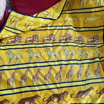 Bufanda oblonga vintage Miss Dior rayas amarillas brillantes/azul marino con estampado animal 25X25 Foto 1 de 4