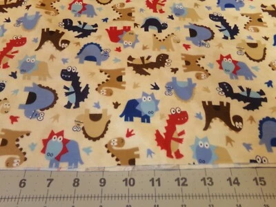 26" X 42" FLANELA "DINOSSAURO" OLHOS GRANDES/ALGODÃO BEGE NOVO #7458 - Imagem 1 de 2