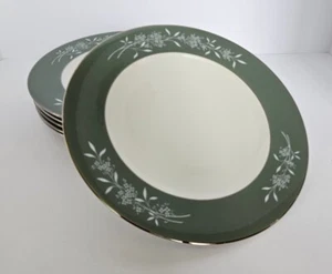6 Syracuse China Candlelight Dinner Plates Carolina White Flowers Green Rim - Picture 1 of 7
