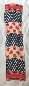 ECHO VTG SILK CHIFFON SCARF 14 X 60 RED WHITE BLUE FLORAL POLKADOT SO DARLING - Picture 1 of 2
