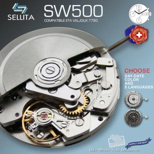 MOVEMENT SELLITA AUTOMATIC SW500, 5 languages, black+white - Picture 1 of 12