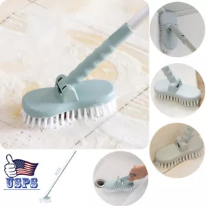 2 in 1 Floor Scrub Brush Adjustable Long Handle Scrubber Cleaning Tile Bathroom - Picture 1 of 9