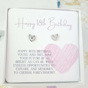 18th Birthday Heart Stud Earrings Jewellery Gifts for Daughter Sister Friend - Picture 1 of 3