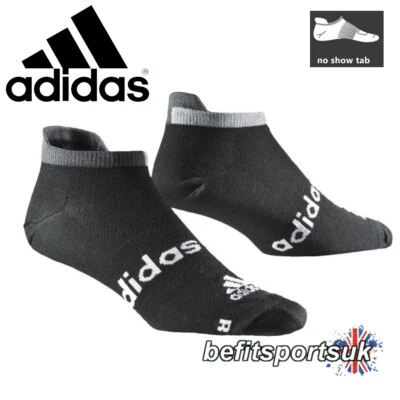 ADIDAS RUNNING SOCKS LOW NO SHOW WOMENS MENS LADIES TRAINER LINER GYM BLACK - Image 1 of 2
