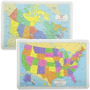 Juegos de manteles educativos de aprendizaje indoloro para mapas antideslizantes de EE. UU. y Canda - Imagen 1 de 3
