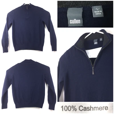 Pullover Cullen para mujer grande (40 pulgadas busto) azul marino ligero cachemir 1/4 cremallera Foto 1 de 4