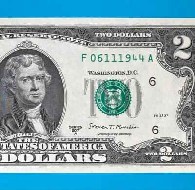 June 11, 1944 / 6 November 1944 (F 06111944 A) BIRTHDAY $2 Two Dollar Bill *UNC* - Image 1 of 4