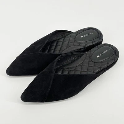 Sandalias Birdies EE. UU. 7,5 Punta Gamuza Cuero Negras Sin Cordones Carrera Foto 1 de 4