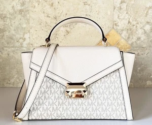 MICHAEL KORS WHITNEY MEDIUM FLAP TOP HANDLE LEATHER SHOULDER BAG MK LIGHT CREAM - Picture 1 of 13