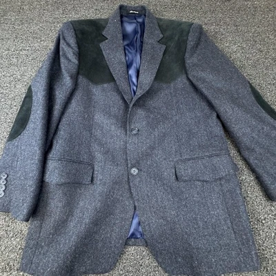 Blazer Bar WS Para Hombres Grande Gris Lana Gamuza Occidental Tiro Codo Parche Chaqueta Foto 1 de 4