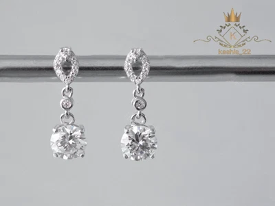 2.30 CT Round Cut Moissanite Drop/Dangle Earrings Solid 14K White Gold For Women - Image 1 of 4