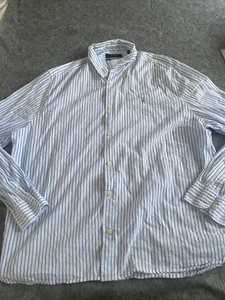 Allsaints Shirt Mens 2XL Lido Long Sleeve Blue White Stripes Relaxed Fit Ramskul - Picture 1 of 9
