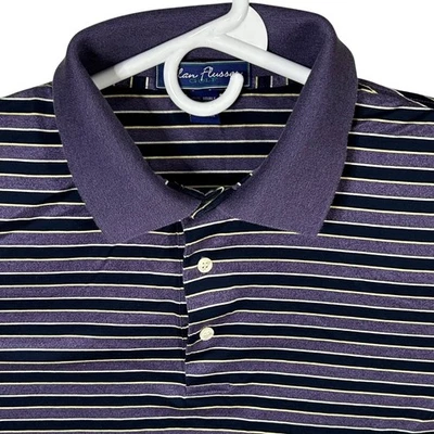 Alan Flusser Golf Polo Shirt Mens Medium Purple Striped Short Sleeve - Image 1 of 4
