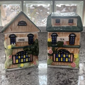 Ceramic House Set Coffee & Tea bag Holders - Vintage Decorative Kitchen Items - Picture 1 of 22