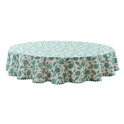 Mainstays by Becky G. & Alejandra 70" Round Fabric Tablecloth - Green Floral - Image 1 of 4