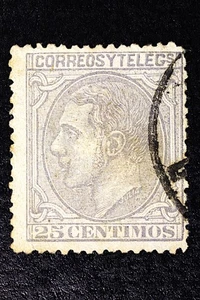 Sello Postal. 1879. España. 25 Céntimos. Usado. Raro. Postage Stamp. 1879. Spain - Imagen 1 de 5