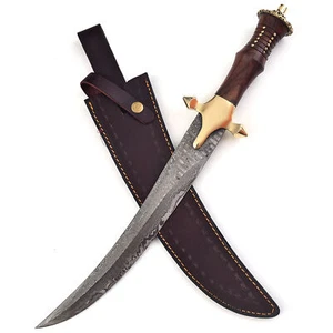 Medieval Damascus Steel Dagger Tempered Blade Full Tang w/ Leather Sheath - Picture 1 of 13