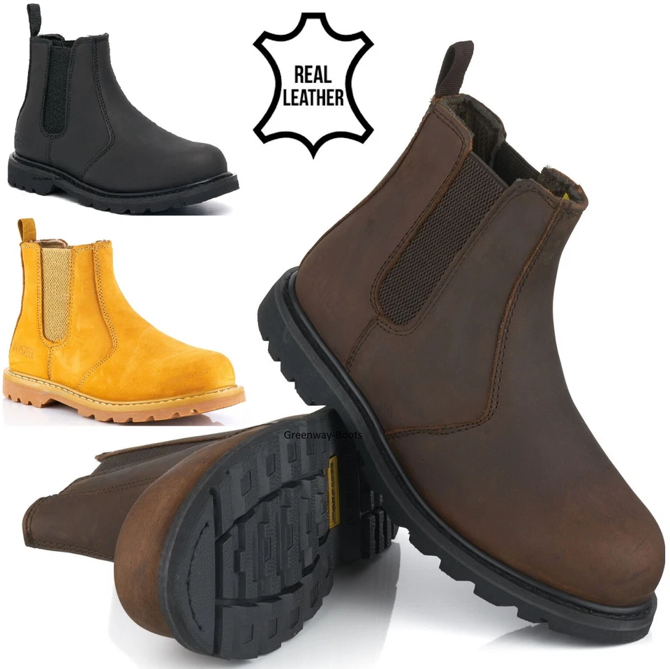 MAXSTEEL HERREN LEDER CHELSEA HÄNDLER SICHERHEIT STAHL ZEHENKAPPE STIEFEL ARBEITSSCHUHE GRÖSSE
