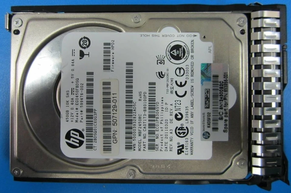 450GB HP EG0450FBDSQ 599476-002 507129-012 2.5" SAS DP 10K HDD 581310-001 - Image 1 of 1