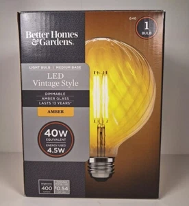 NIB Better Homes & Gardens Medium Base LED Vintage Style G40 Bulb 40W Am - Picture 1 of 4