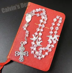 Collana Rosario Perline Cristallo Croce Spirito Santo Colomba Medaglia Croce AB Uomo Donna Regalo - Foto 1 di 5