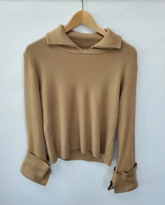 G.P. & F. Collared Sweater, Tan, Cuff Sleeve, Made in Italy, Cropped, Large - Picture 1 of 10