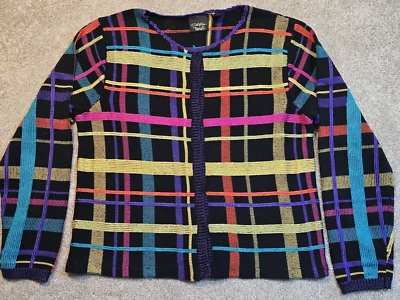 Suéter cárdigan negro Christina Rotelli de colección colorido a cuadros para mujer talla mediana Foto 1 de 4