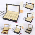Mens 6-10-12 Grids PU Leather Watch Display Case Collection Storage Holder Boxes
