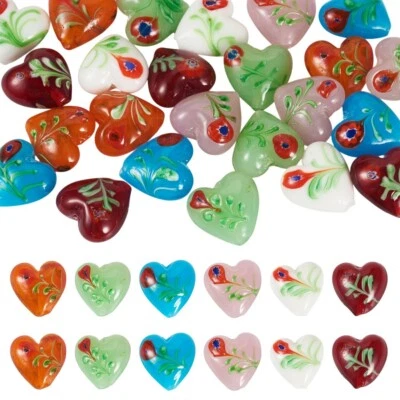 24Pcs Handmade Bumpy Millefiori Heart with Flower Glass Beads Crafts 19.5~20.5mm - Image 1 of 4