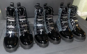 Karl Lagerfeld Paris Mela Combat Boots Tweed Leather Women's Size 6 - Foto 1 di 15