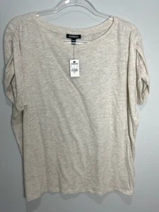 Express Med Damen-T-Shirt Oberteil geraffte Ärmel Bateau-Ausschnitt meliert Neu! - Bild 1 von 7